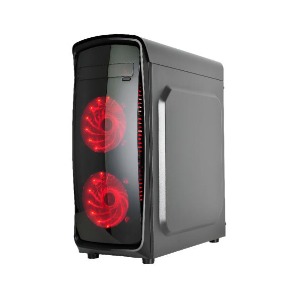 CASE GAMING AGILER MID TOWER VENTILADORES 4 DE 120MM LED ROJACON VIDRIO FRONTAL AGI-C008 NEGRO