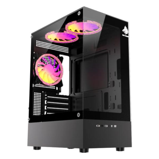 CASE RGB EAGLE WARRIOR CG70AHRA002C MINI TOWER VENTILADORES 3 DE 120MM CON VIDRIO FRONTAL Y LATERAL NEGRO EAGLE WARRIOR