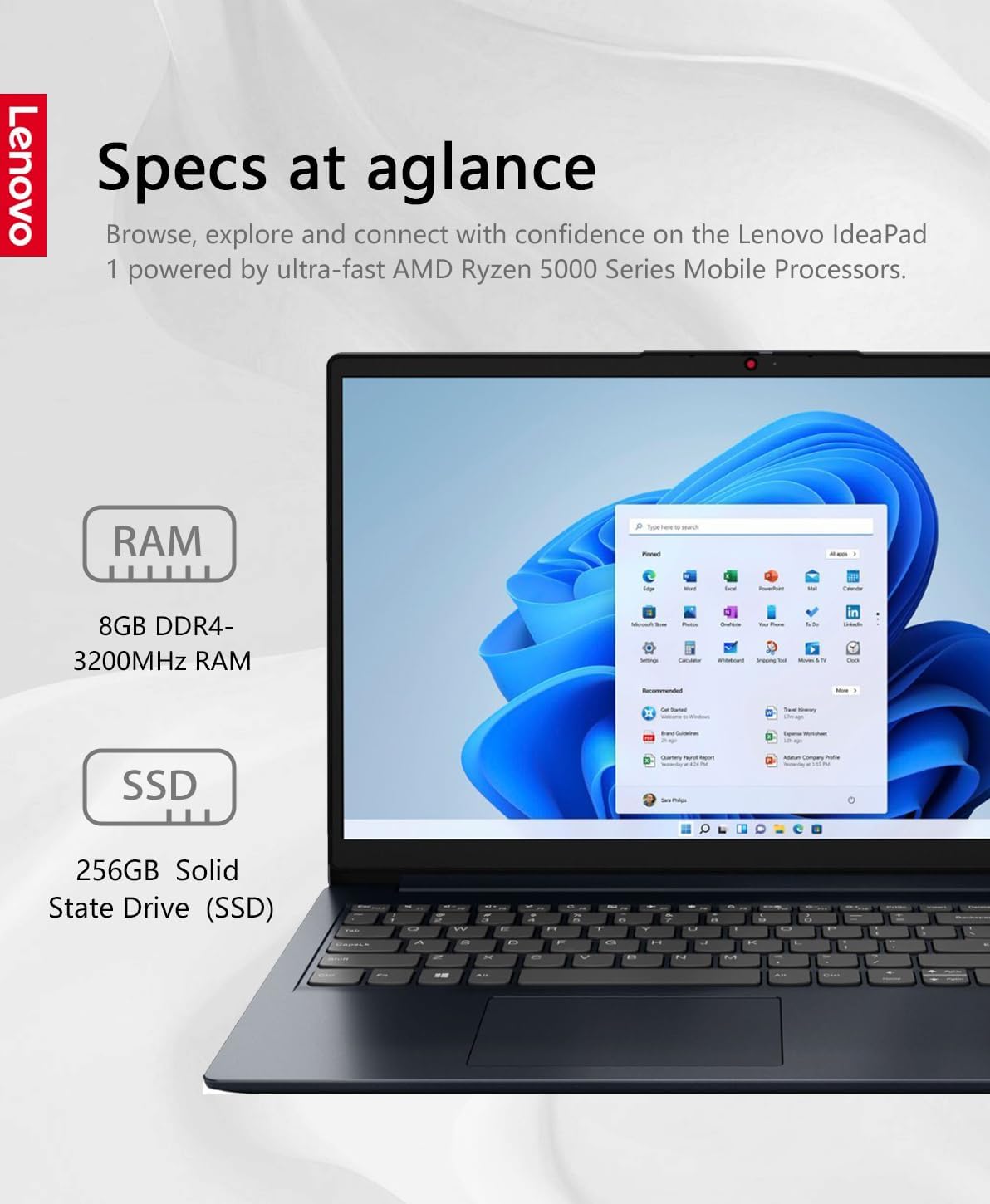 Laptop Lenovo IdeaPad 1 15.6" Ryzen 5 7520U 8GB RAM 256GB SSD Windows 11 Azul