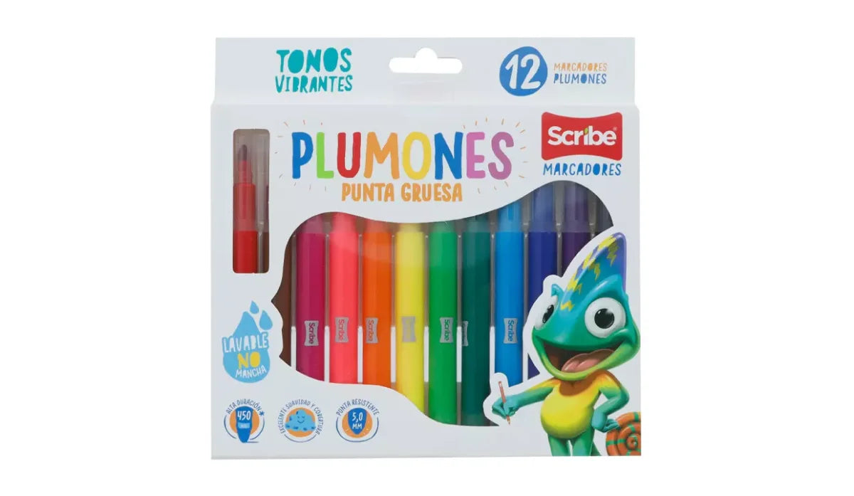 Plumones punta gruesa Scribe 12 unidades