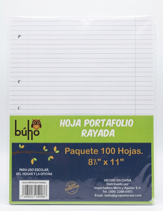 Hoja de portafolio rayada 8½x11